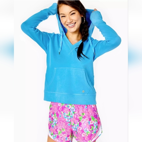 Lilly Pulitzer Luxletic Carrie Pullover Pocket Blue Hoodie Size Large - Picture 10 of 10